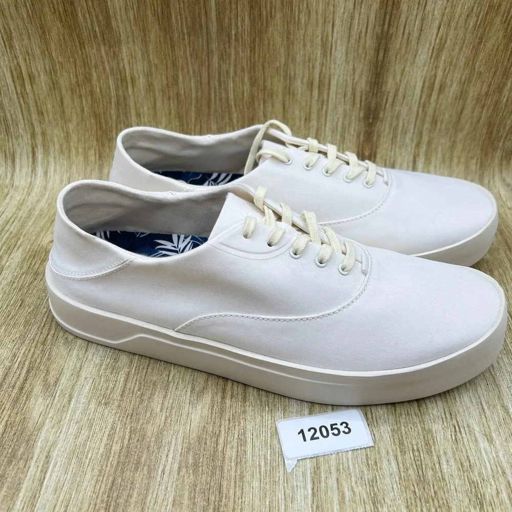 OluKai Tradewind Sneakers Mens Size 12 Off White Textile Drop-in Heel 10533-1818